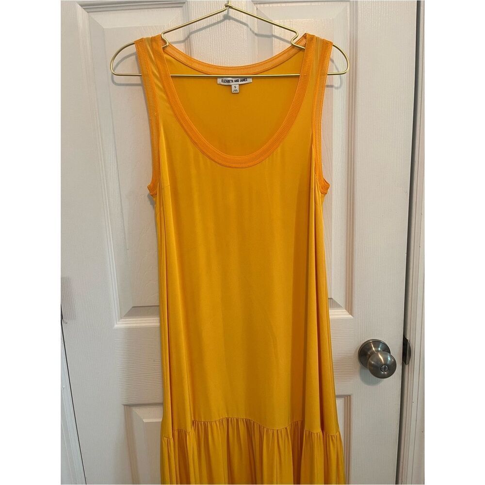 Elizabeth and James Silk Blend Yellow Tiered Maxi Dress S - Picture 5 of 9